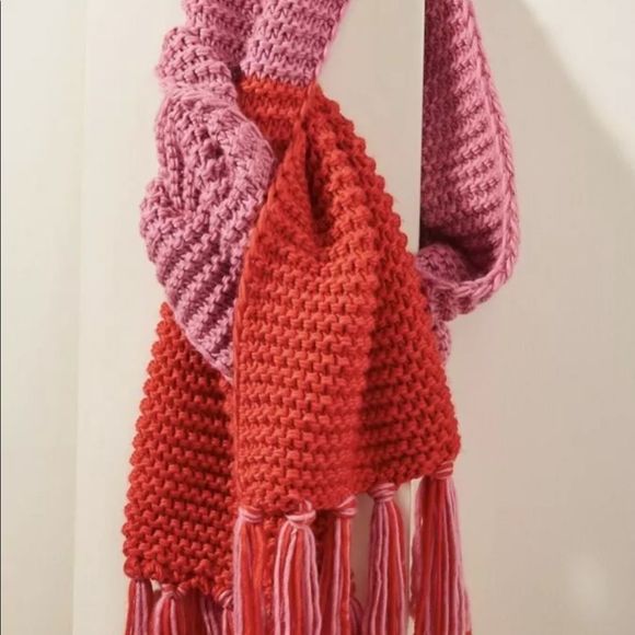 Anthropologie Scarf Wrap Colorblock Cozy Fringed - Picture 3 of 4